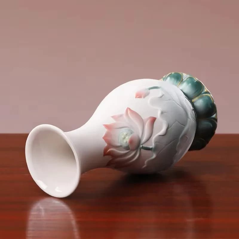 Ceramic Offering Buddha Lotus Rhyme Vase Household Guanyin Lotus Vase Buddha Front Water Bottle Offering Buddha Utensils