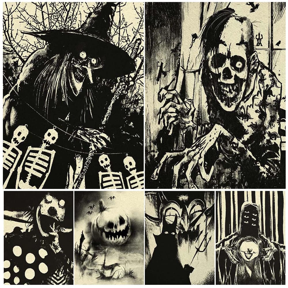 Horror Witches,Ghosts,Nuns,Scream Killers Abstract Wall Art Canvas Paitning Vintage Halloween Horror Poster And Print Home Decor