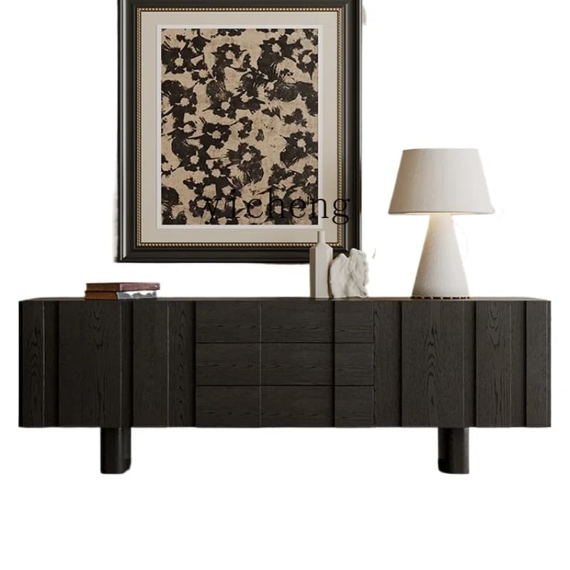 Mid-Ancient Solid Wood TV Cabinet Retro Living Room High Black Floor Cabinet