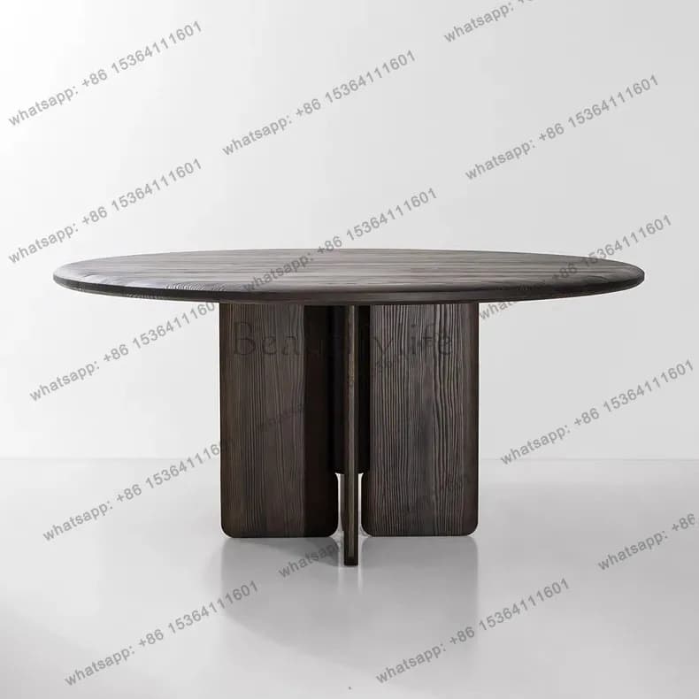 LS wabi-sabi wind solid wood round dining table light luxury premium French retro style negotiation coffee table