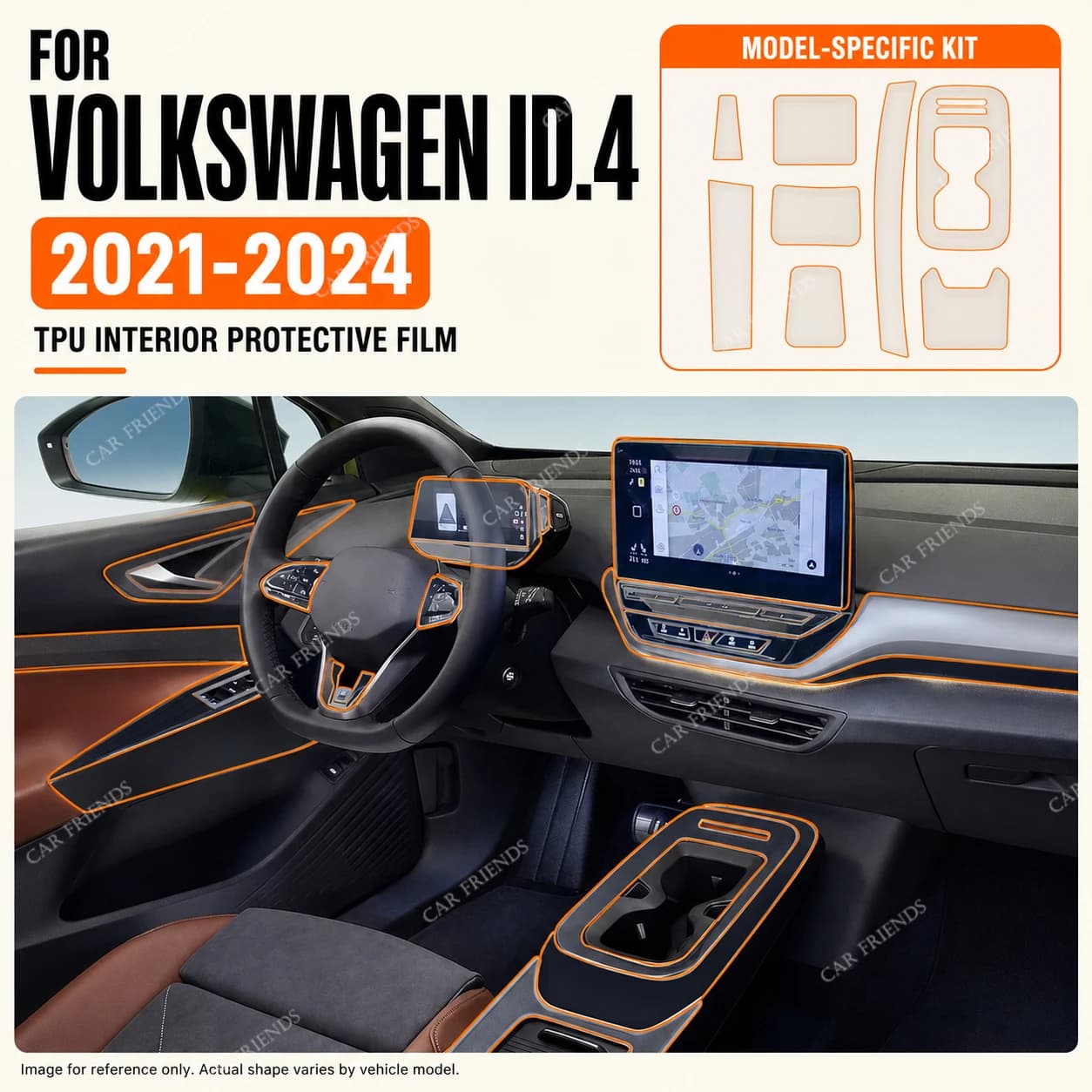 For Volkswagen VW ID.4 Crozz GTX 2021-2024 Transparent TPU Interior Protective Film for Center Console Gear Panel Navigation Scr