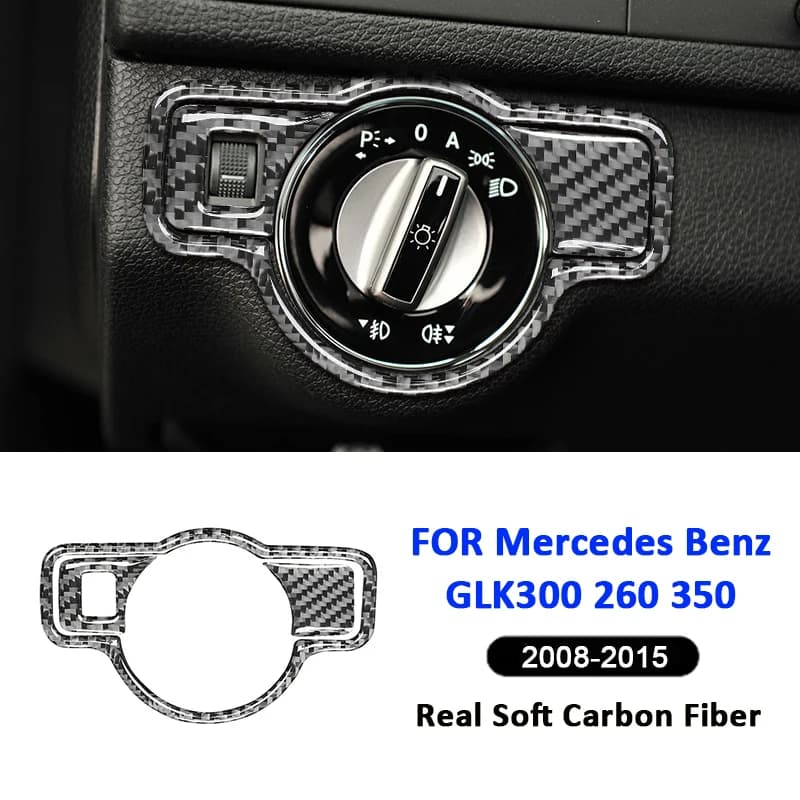 For Mercedes Benz GLK 300 260 350 2008-2015 Carbon Fiber Car Headlight Control Switch Konb Panel Trim Frame Decoration Sticker