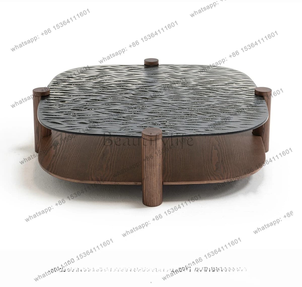 Minimal glass coffee table living room household solid wood tea table tea table small apartment