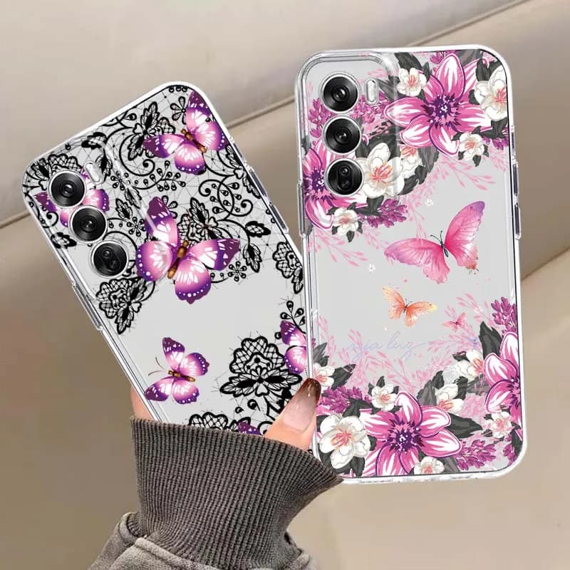 Butterfly Print Design For OPPO A11 A16 A55 A56 A57 A72 A52 A73 A74 A54 A76 A78 Find X5 X6 X7 Ultra Pro 5G Transparent Case