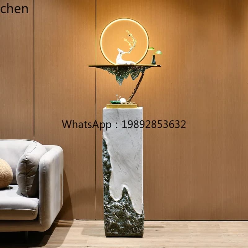 r5.13 flowing water ornament, floor-to-ceiling landscape home decoration next to  TV cabinet in the entrance of the living room