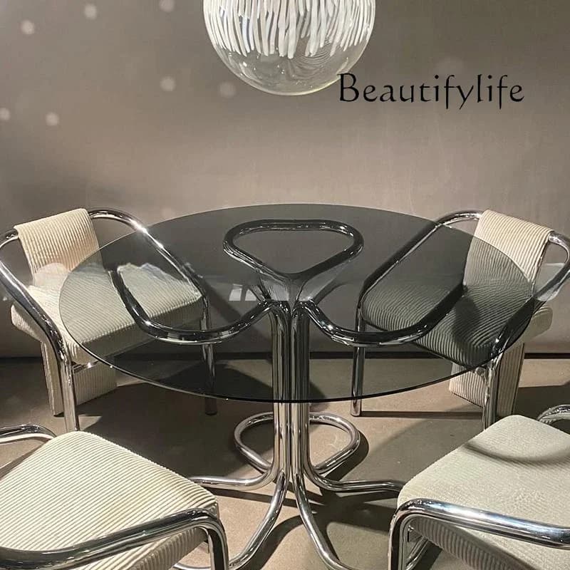 X Nordic Simple Designer Glass Dining Table Home Living Room Guest Table Retro Wrought Iron Dining Table
