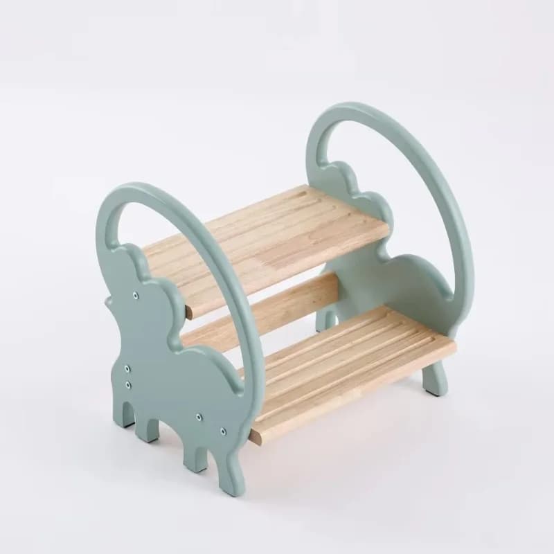 Blue 2-story wooden staircase with specially designed round handle, stable structure, safe for kitchen use