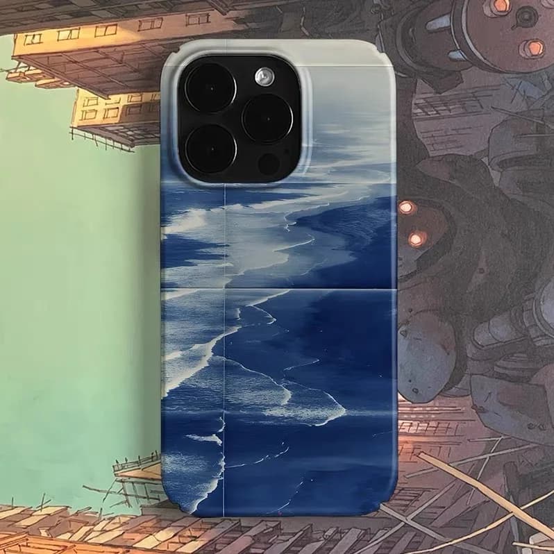 Ins Korean Blue Beauty Beach Art Case for IPHONE 17 16ProMax 15 14 13 12 11 PRO Plus Acrylic TPU Two in One Magnetic Phone Cases