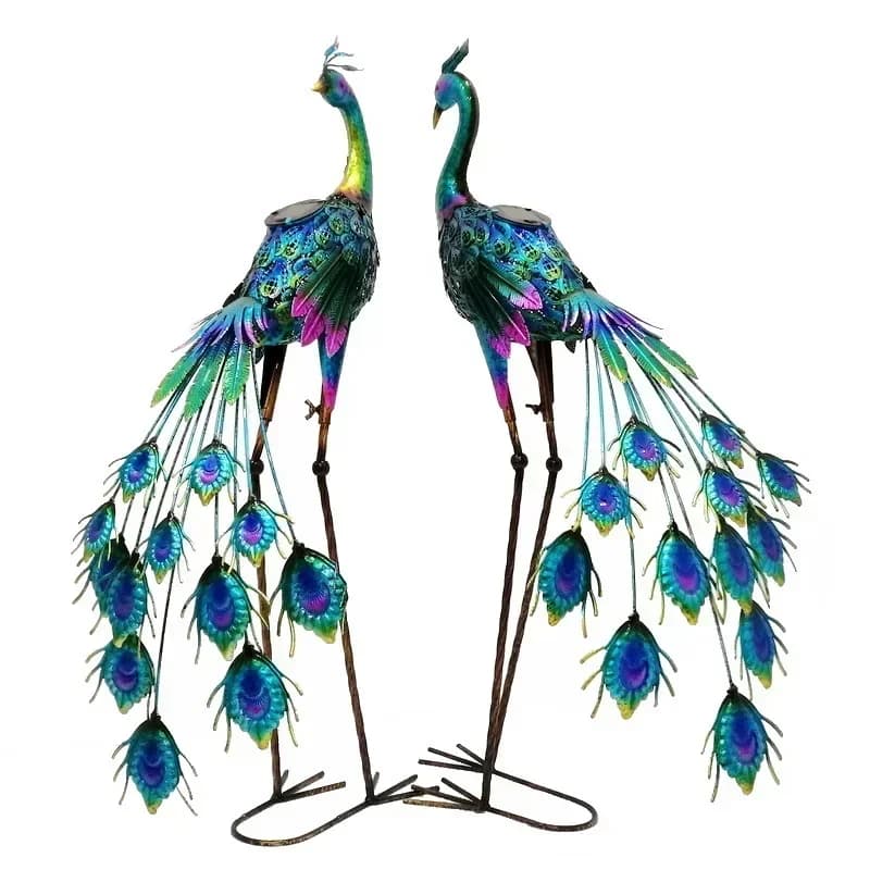 Villa garden exhibition hall window decoration, props sparkling, changing colors, solar lights, pairs, big peacock ornaments