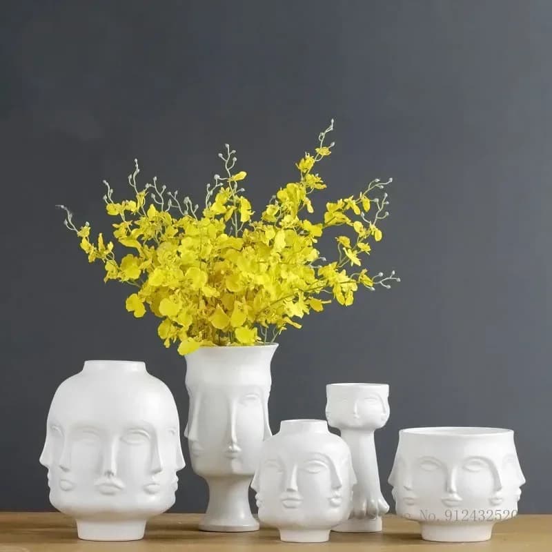 Creative Human Head Face Flower Vases Portrait Vase Decorative Nordic Flower Pot Ornament Ceramics Statue Crafts Home Art Dercor