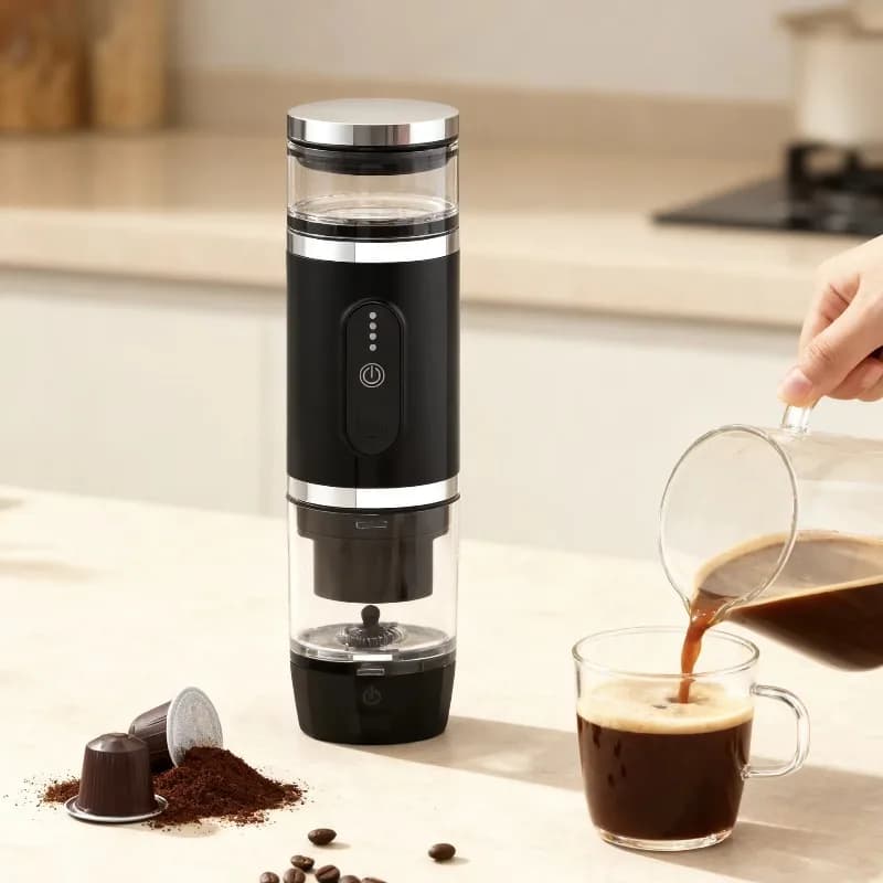 Portable Self-Heating Espresso Coffee Maker Electric 4-in-1 Built-in Milk Frother Hot Cold Brew Capable for Hotels Car Outdoor