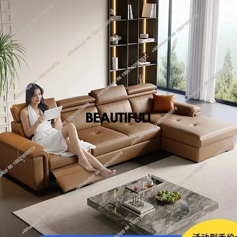 E182 Large Brown Living Room Sofa Back Support Design Recliner Lounges Living Room Sofas Luxury Nordic Divano Adhd Home Furnitur