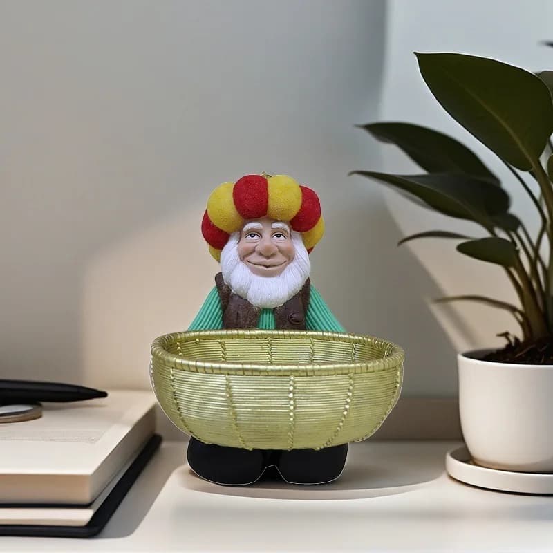 Hand-Painted Resin Figurine Traditional Middle Eastern Design with Red Golden Hat Green Robe Beard Indoor/Outdoor Home Decor