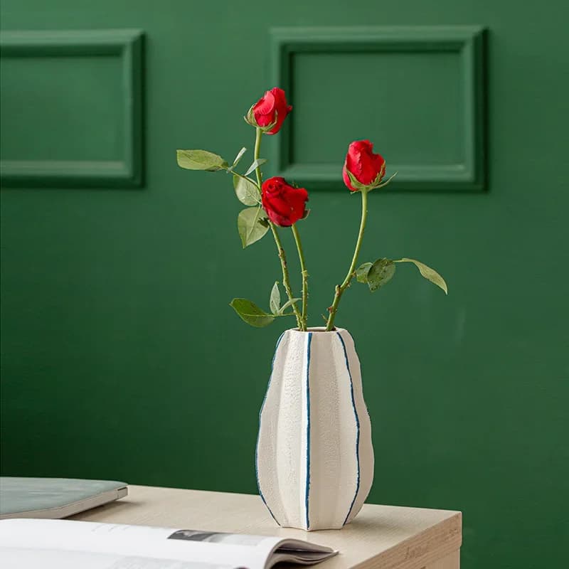 Simplicity Hand Drawn Coarse Sand White Cactus Lines Ceramics Flower Vase Decoration Home Creative Art Vases Room Decor