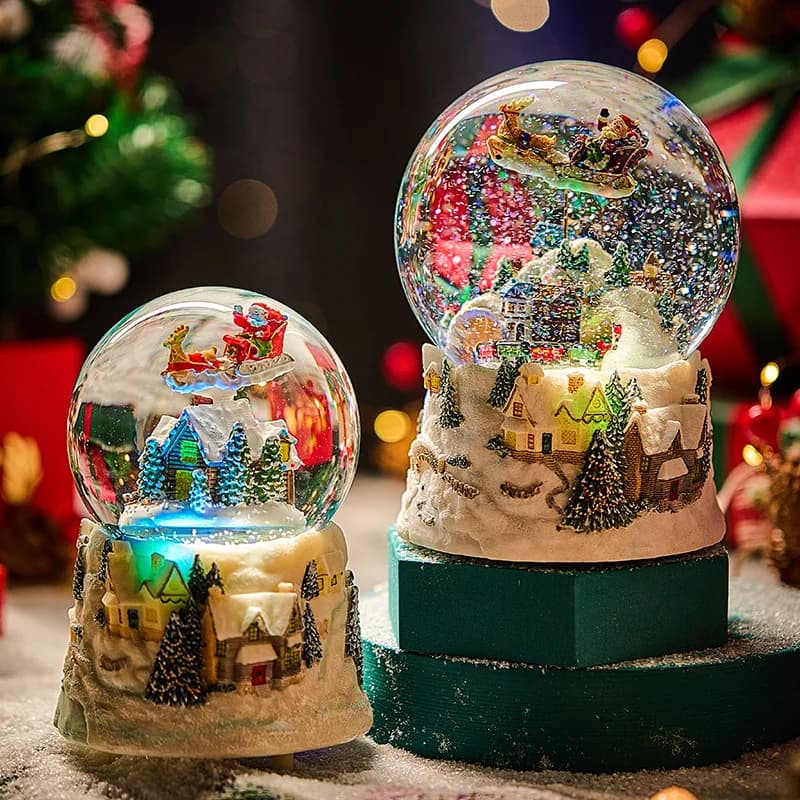 Snow Mountain Tree Elderly Music Box Automatic Rotating Snowfall Glowing Ornament Home Decoration Christmas Gift