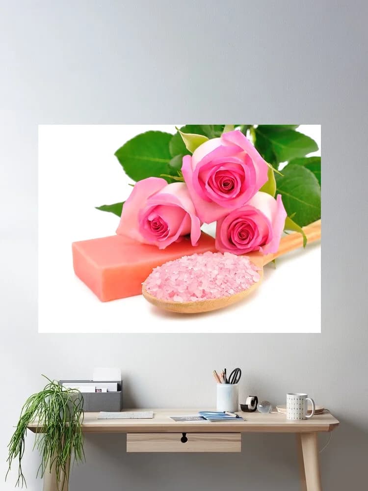 Pink Flower Rose Flower Soap Man Made Spa Art Print Canvas Poster, Living Room Decor, Home Wall Picture