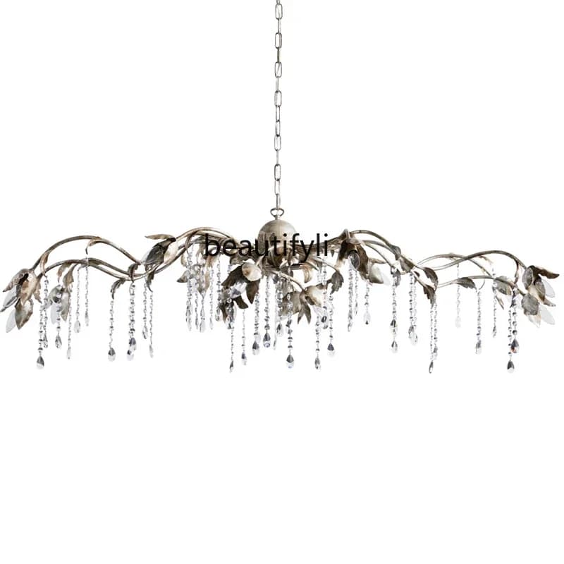 X American Country Iron Droplight European Style Living Room Branch Creative Bedroom Art Restaurant Crystal LED Lamp