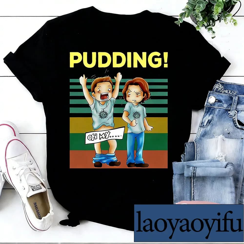 Pudding Dean & Sam Winchester Oh My Funny TV Series Vintage T-Shirt Winchester Brothers Shirt Short Sleeve T-shirts Graphic Tee