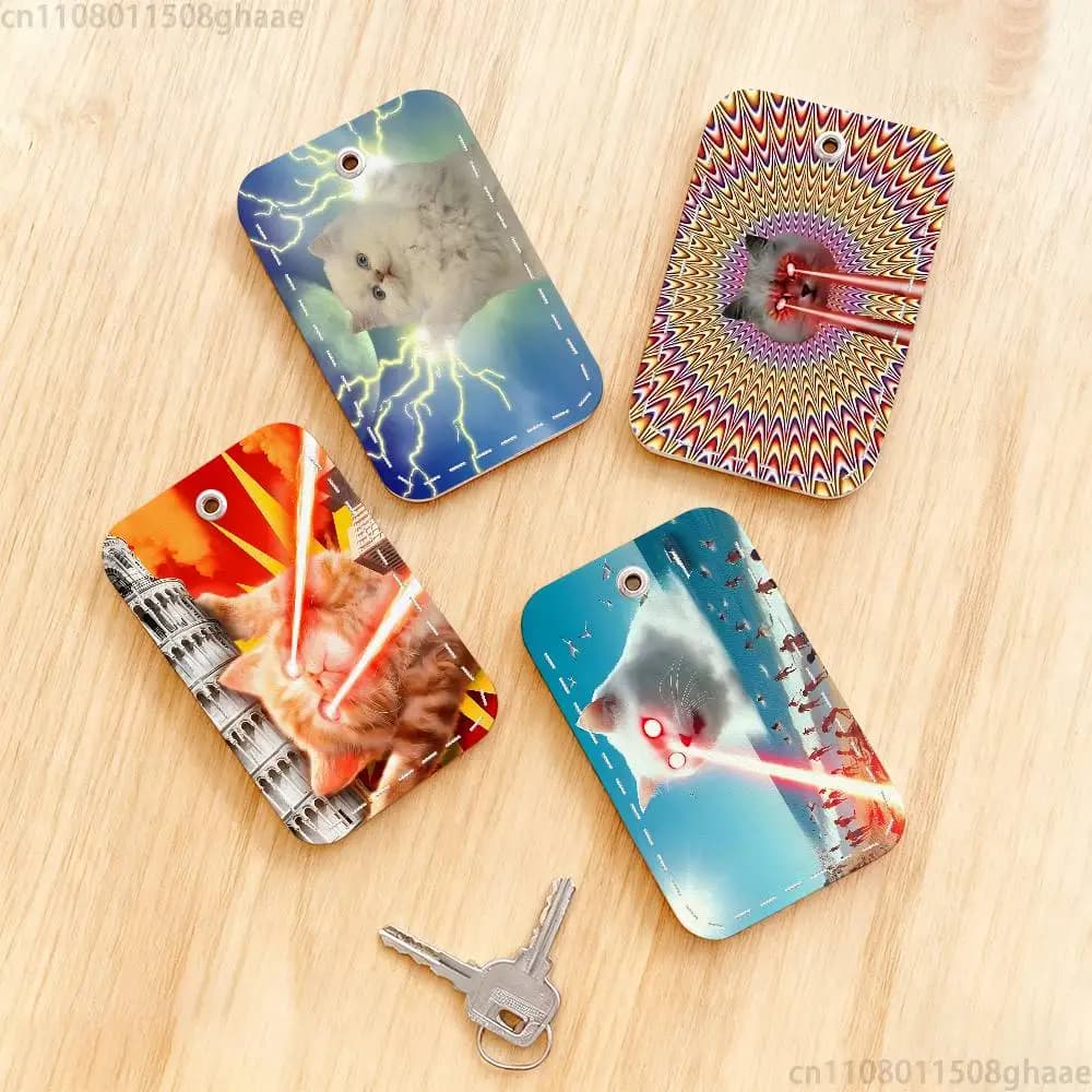 Laser Cat Keychain Card Holder, Badge Credit Card Holder, Student ID Card Holder