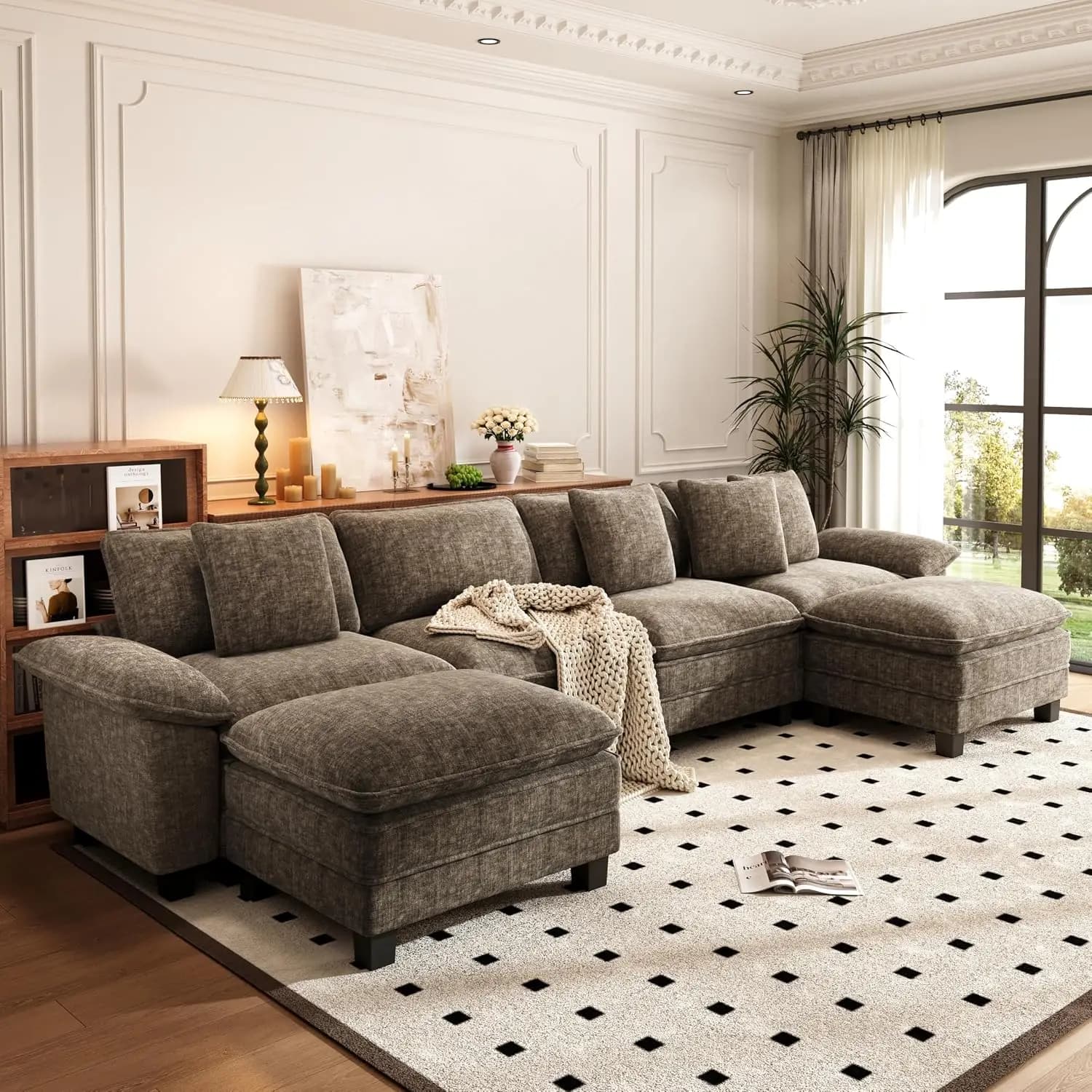 Oversized 6-Seat U Shaped Modular Sectional Sofa, Plush Deep Seat, Living Room Furniture, Customized