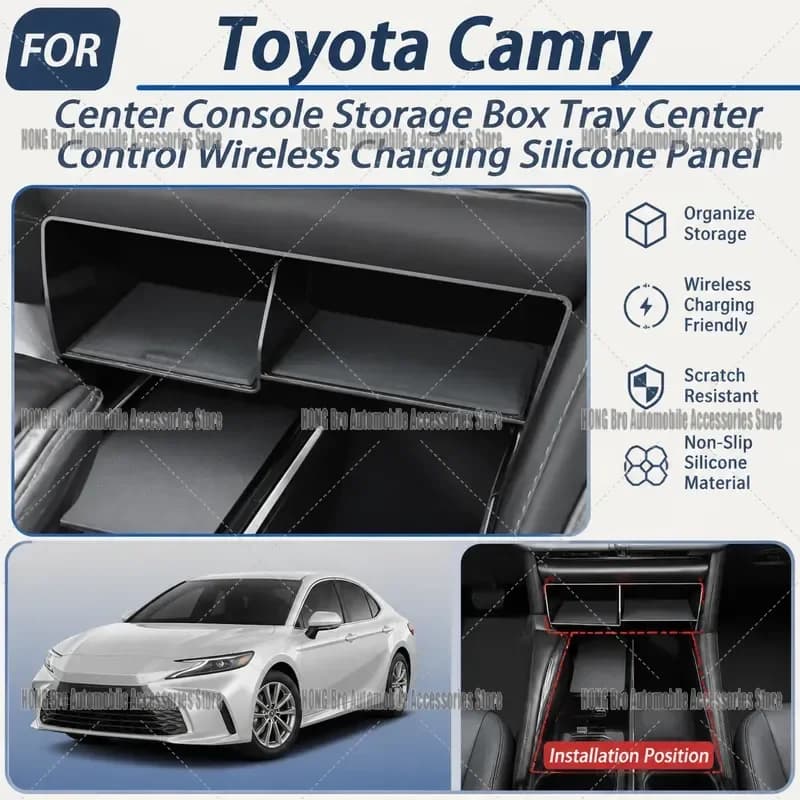 For Toyota Camry 2024 2025 Center Console Storage Box Tray Wireless Charging Silicone Panel Interior Accessories Organizer