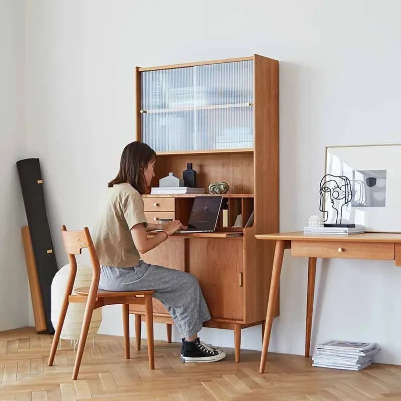 Nordic Simple Solid Wood Bookcase, Black Walnut Writing Desk