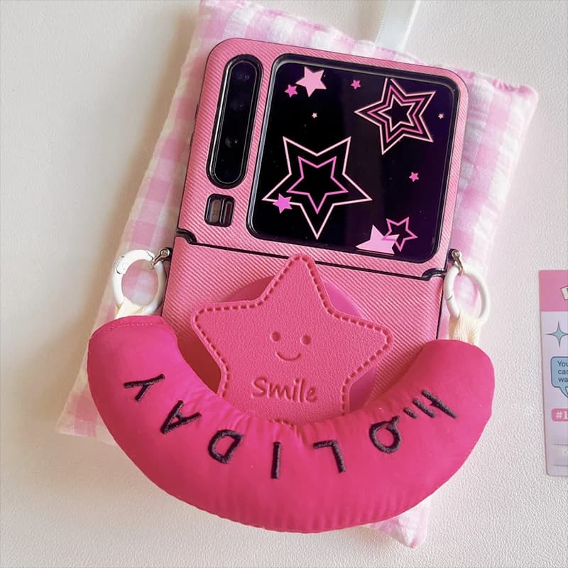 Cute Rose Red 3d Star Magnetic Stand Case for Samsung Z Flip7 6 5 OPPO Find N3 N2Flip /Xiaomi Mix Flip 2 Kawaii Leather Cover