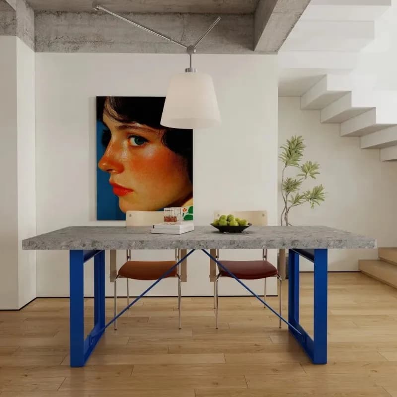 High-end rectangular ins Internet celebrity minimalist table, terrazzo rock slab + royal blue table legs 75cm 140x80x