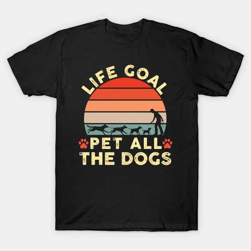 Retro Sunset Dog Lovers Life Goal T-Shirt 100% Cotton O-Neck Summer Short Sleeve Casual Mens T-shirt Size S-3XL