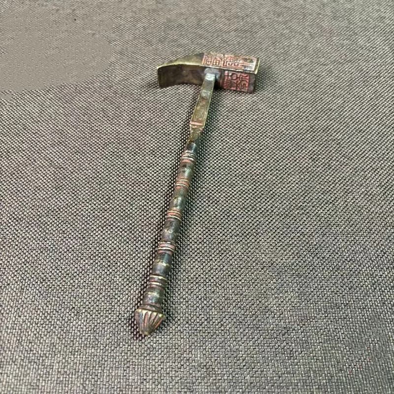 Tibetan Buddhism Antique Bronze Belt Cinnabar Thunder Mountain Ghost Hammer Taoist Ritual Tool Copper Hammer Ornament