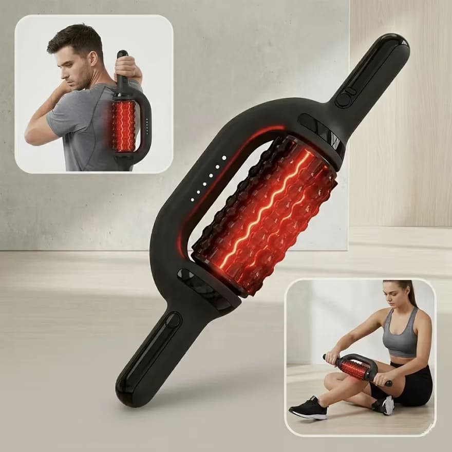 Rechargeable Rotating Muscle Massage Roller Electric Full Body Rolling Massager with Red Light for Deep Muscle Relaxation