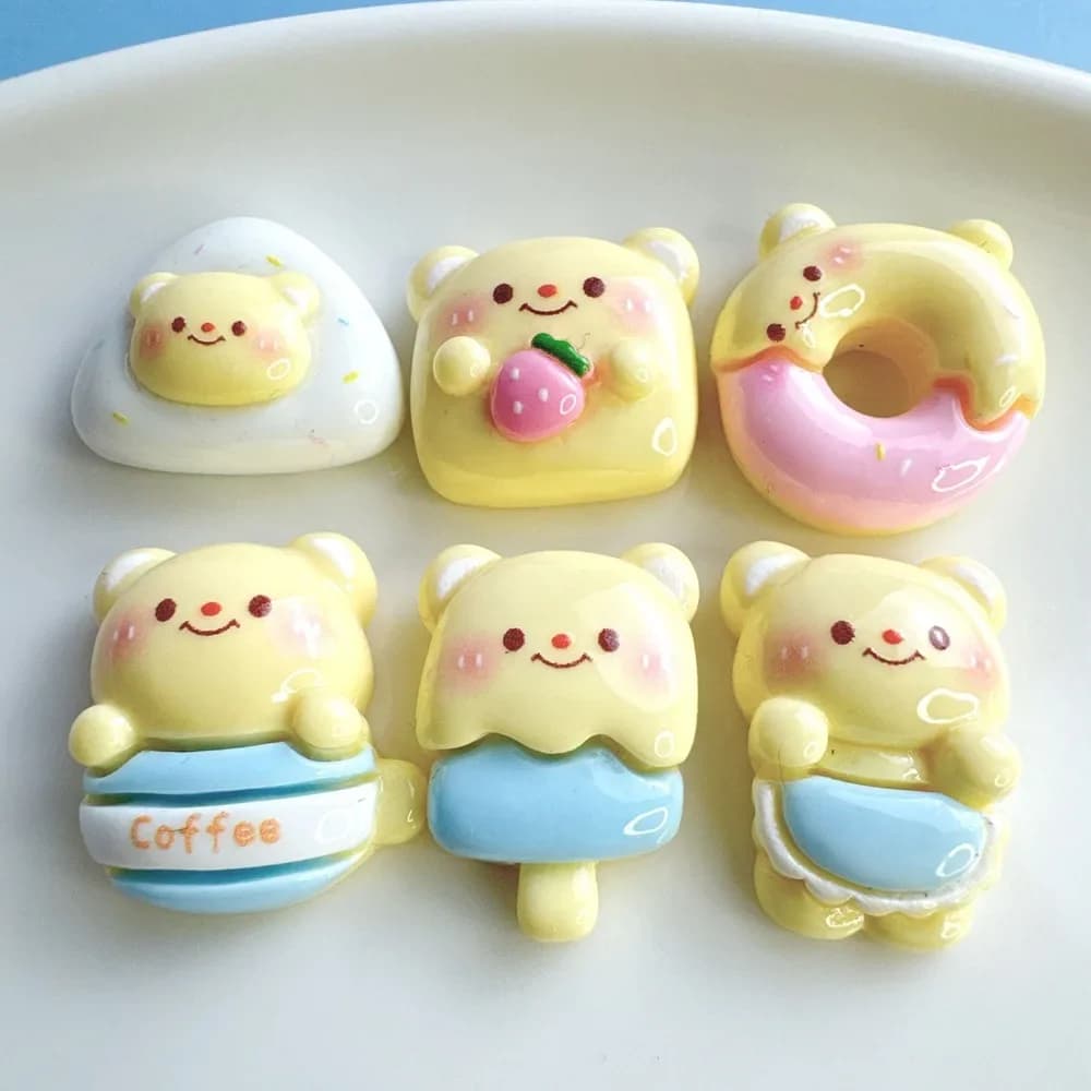 Resin Cartoon Kawaii Bear DIY Cabochon Charms, Flatback Embellishments for Scrapbooking, Phone Case Decor, Miniature Decoration​