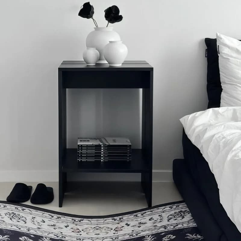 Black Solid Wood Side Table Vintage End Table for Small Space Modern Minimalist Nightstand Living Room Bedroom Accent Stand