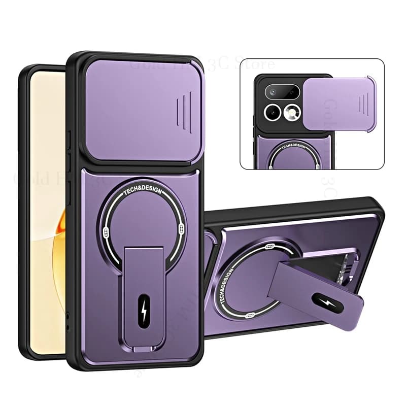 For Magsafe Magnetic Armor Hybrid Case For OPPO Realme 16 Pro Plus Slide Lens Camera Protector Kickstand Cover Realme 15X 16 Pro