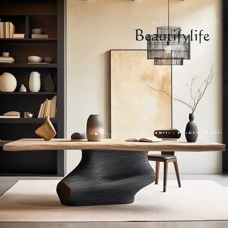 M Modern Wabi-**** Style Italian Desk Advanced Minimalist Personality Special-shaped Desk Medium Antique Solid Wood