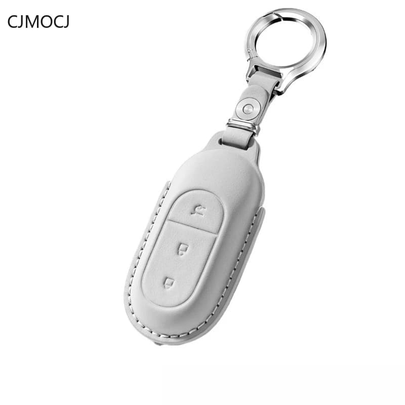 Premium Genuine Leather Key Cover Case for Leapmotor T03 / C11 / S01 (2023) - Stylish Beige Protective Key Fob Shell Keychain