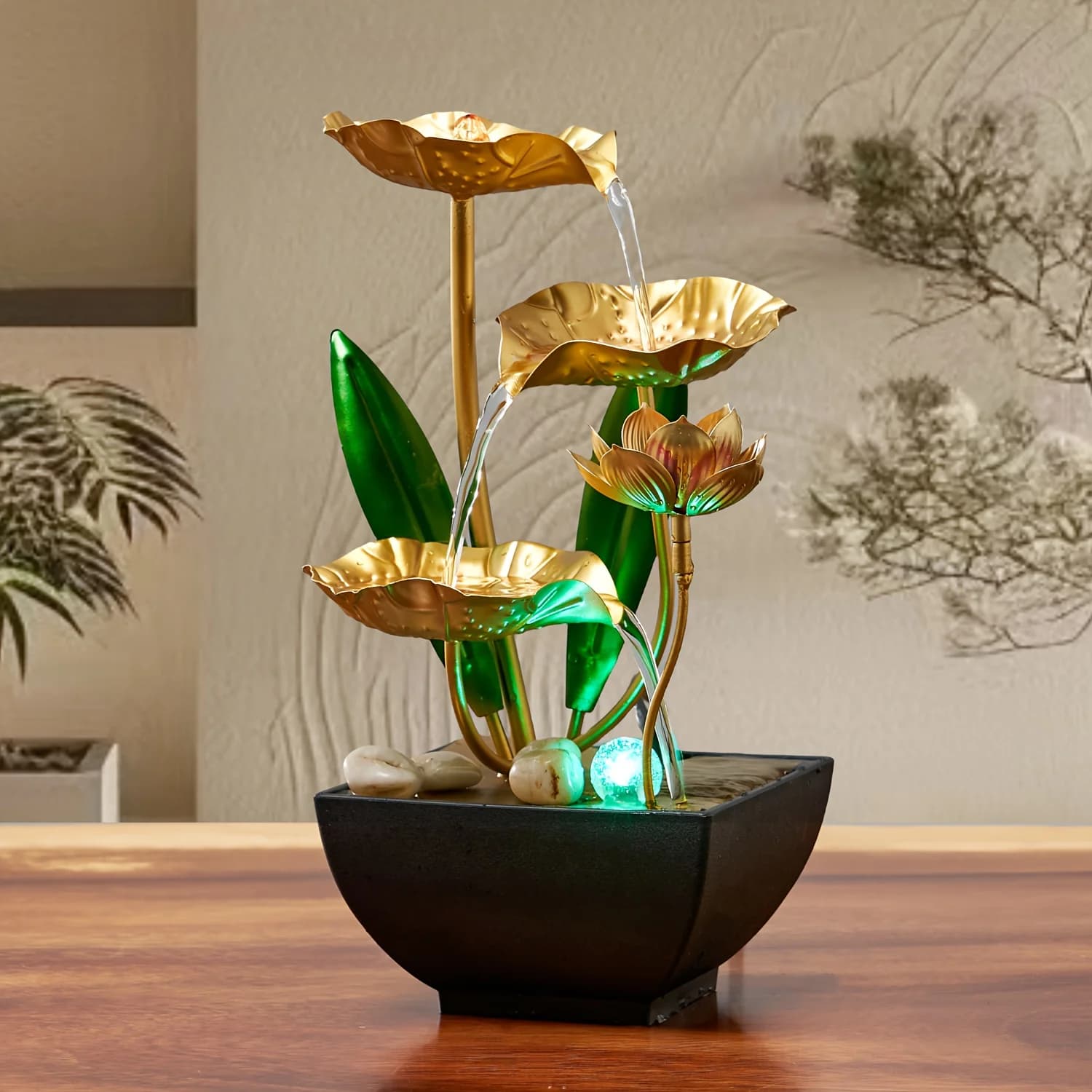 USB Powered Lotus Tabletop Water Fountain Desktop Humidifier Bedroom Living Room Home Decor Handicraft Ornament Gift Christmas