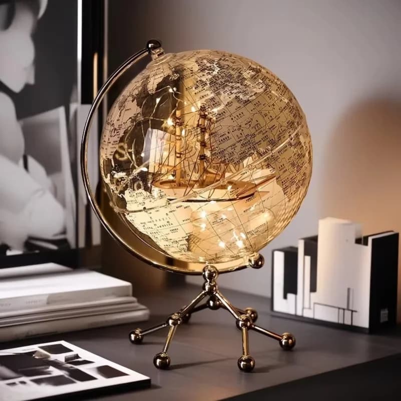 Luxury Modern Globe Ornament With Sailboat Accent, Elegant Metal Sculpture For Living Room TV Stand Wine Cabinet Office Desk