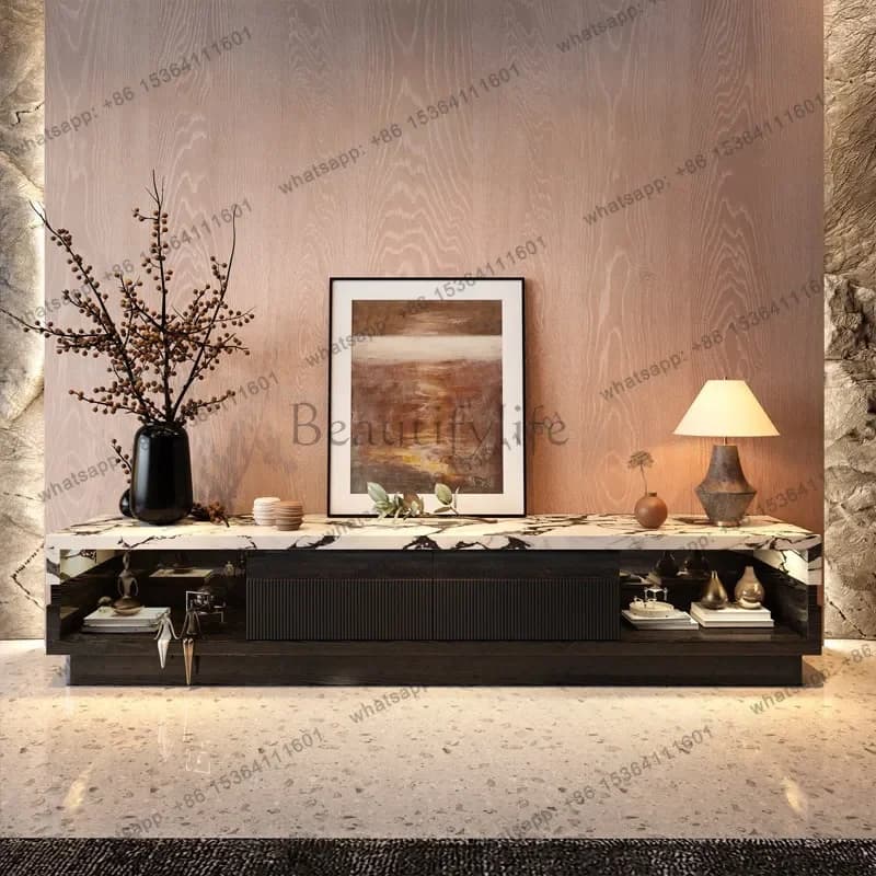 35Italian light luxury marble TV cabinet villa living room storage simple audio-visual cabinet