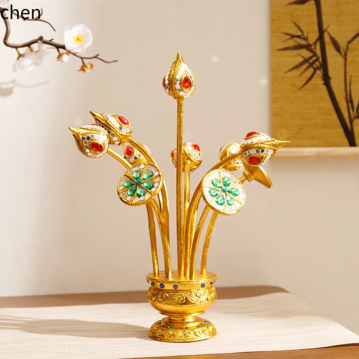 X5-15  lotus decorative ornament, solid wood carved entryway/dining room decorative craft