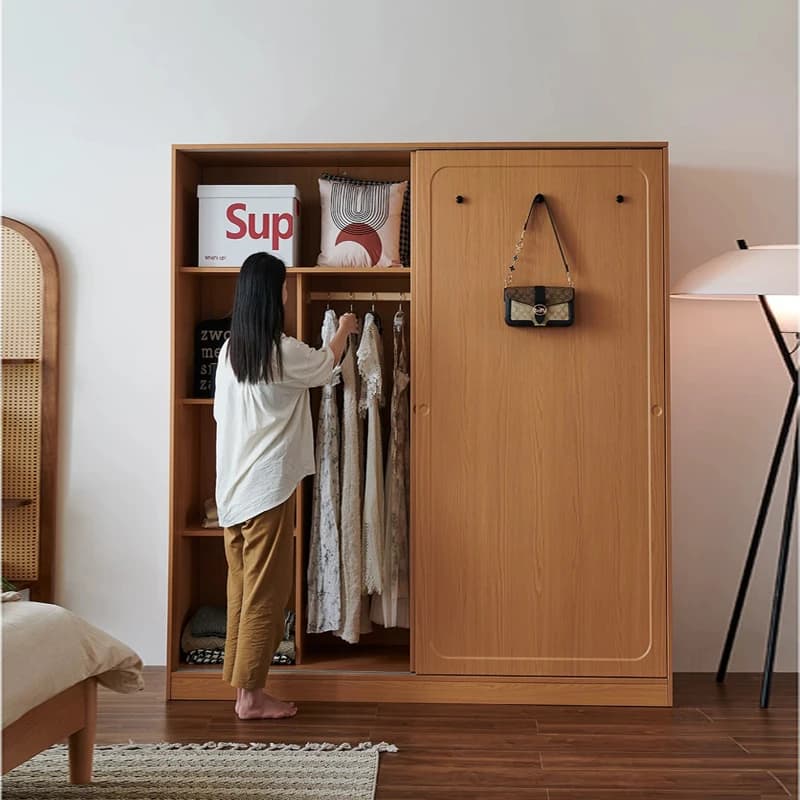 Decoration Brown Wardrobes Closet Wooden Tall Long Sliding Space Wardrobes Storage Cute Saving Guarda Roupas Furniture For Home