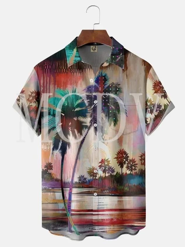 Japanese Plum Blossom Chest Pocket Short Sleeve Hawaiian Shirt Summer Men For Women Tops