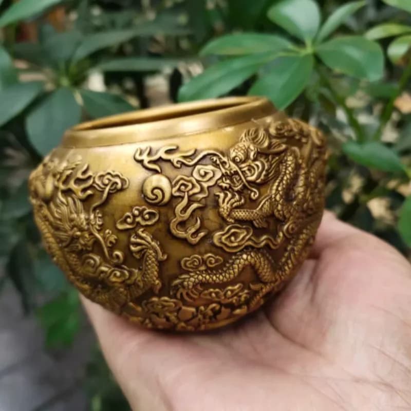 Antique copper collection relief dragon deity beast jar home tea ceremony decoration ornaments modern exquisite crafts