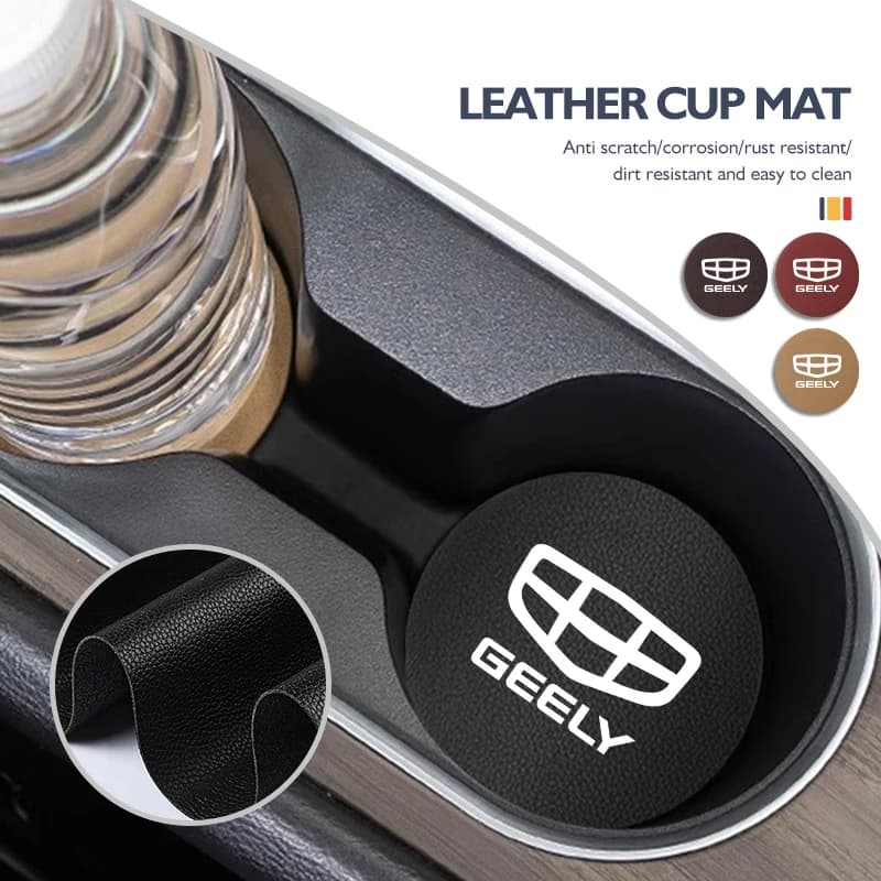 2 Pack Car Carbon Leather Water Coaster Anti-Noise Coaster Pads for Geely Mangeloo Coolui gx3 Geometry C Emgrand Atlas Tugela