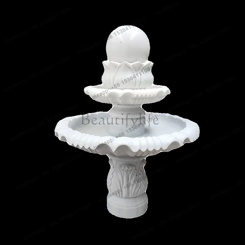 Stone Carving Fountain White Marble European Style Fountain Outdoor Courtyard New Chinese Style Water Flowing Ornament