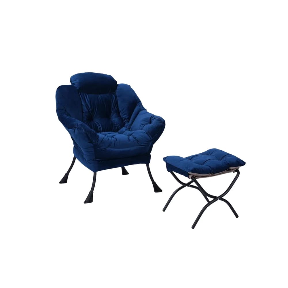 Modern lounge lazy chair Folding ottoman Mycelium upholstery Metal legs Removable backrest cover Living room ottoman