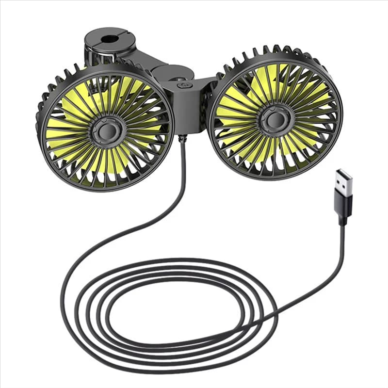 USB Car Cooling Fans For Backseats, Dual Heads Car Fans For Kids 3 Speeds 360° Rotatables Vehicles Rears Headrets Fans-A91R