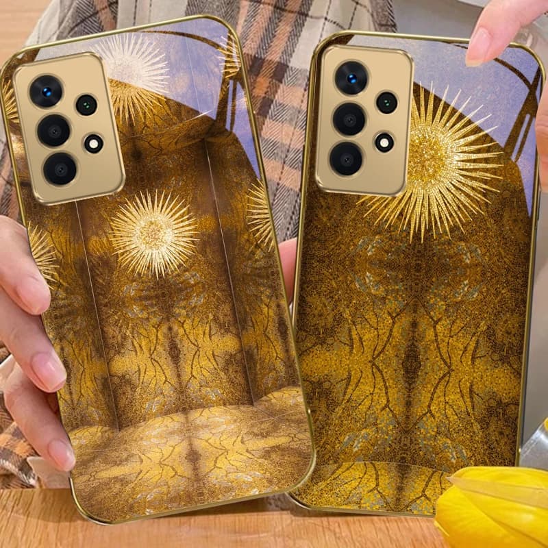 Elements of Vine Texture For Samsung A56 A55 A54 A53 A52s A52 A51 A16 A15 A14 A13 A12 A36 A35 A34 A33 32 Golden glass phone case