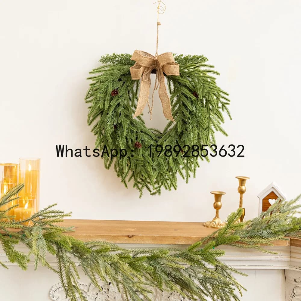 PYJ Christmas decoration hand-feeling material heart-shaped wreath home front door hanging decoration--2pcs