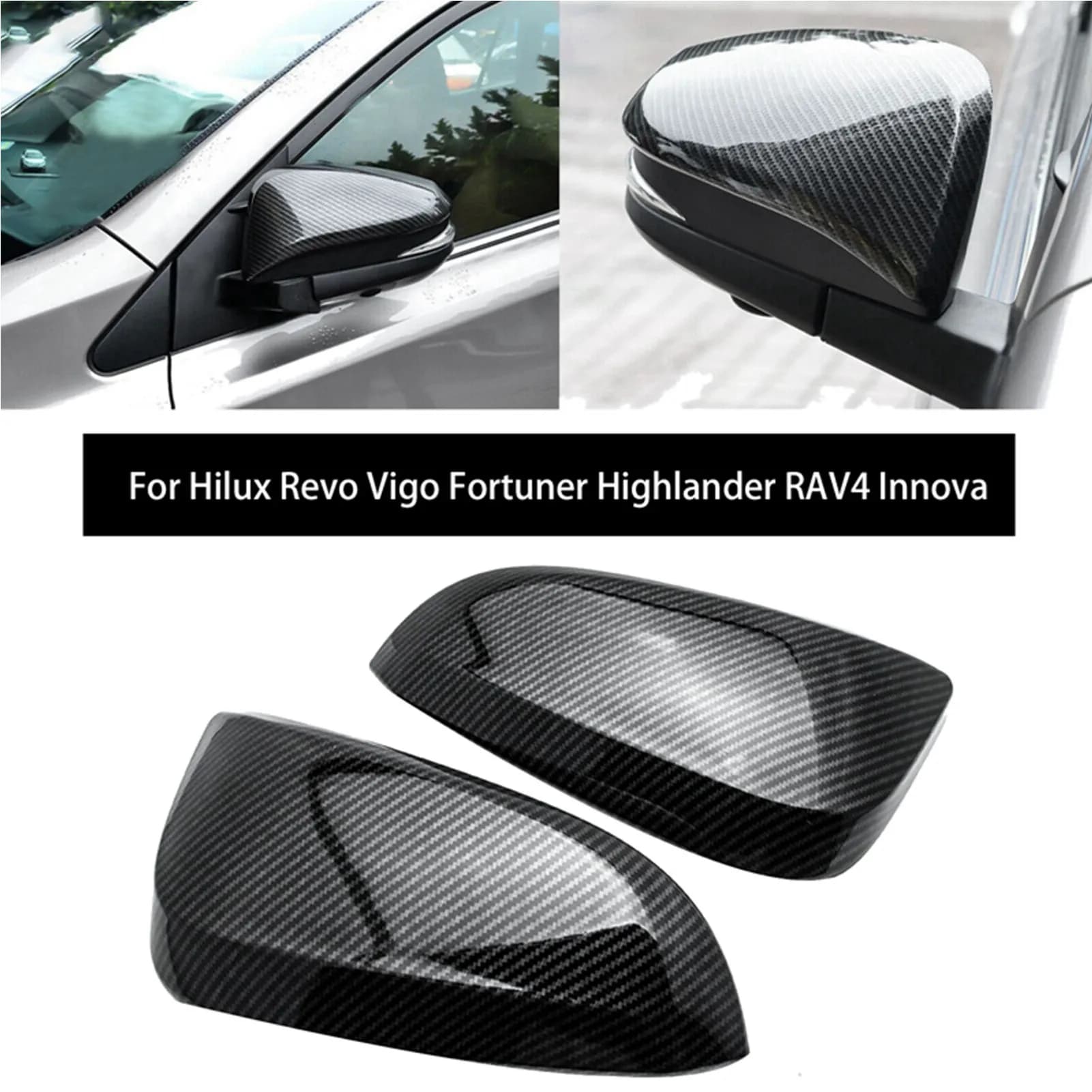 1 Pair Mirror Cover Carbon Fiber Style ABS Rearview Mirror Cap For Toyota Hilux Revo Fortuner Highlander RAV4 2015+